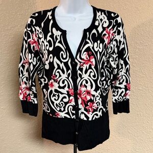 4/$15 White House Black Market Black and White Cardigan with Pink Accents